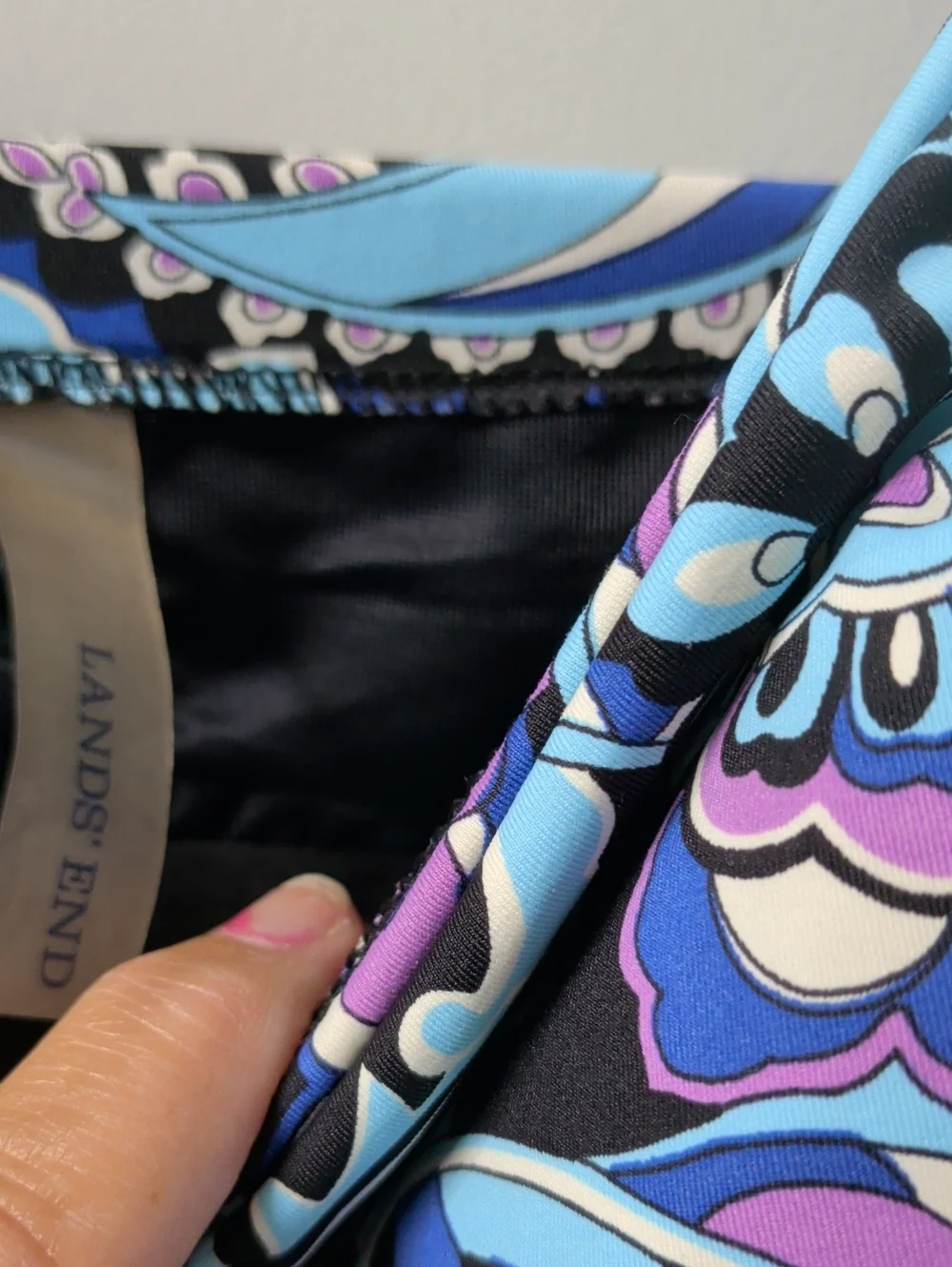 Lands' End Black Paisley Ruched Swim Top with Blue & Purple Accents